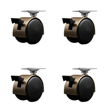 Service Caster 2'' Antique Metal Hood Twin Caster with Brake Nylon Wheels Top Plate , 4PK SCC-TP02S50D-NYS-WA-B-TP2-4